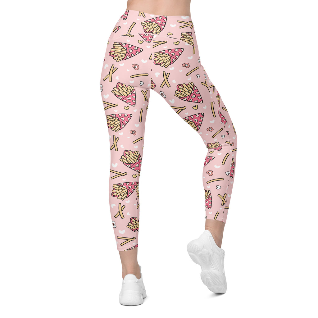 Women’s Pink French Fries Yoga Leggings With Pockets – High-Waisted, Soft Compression Active Pants