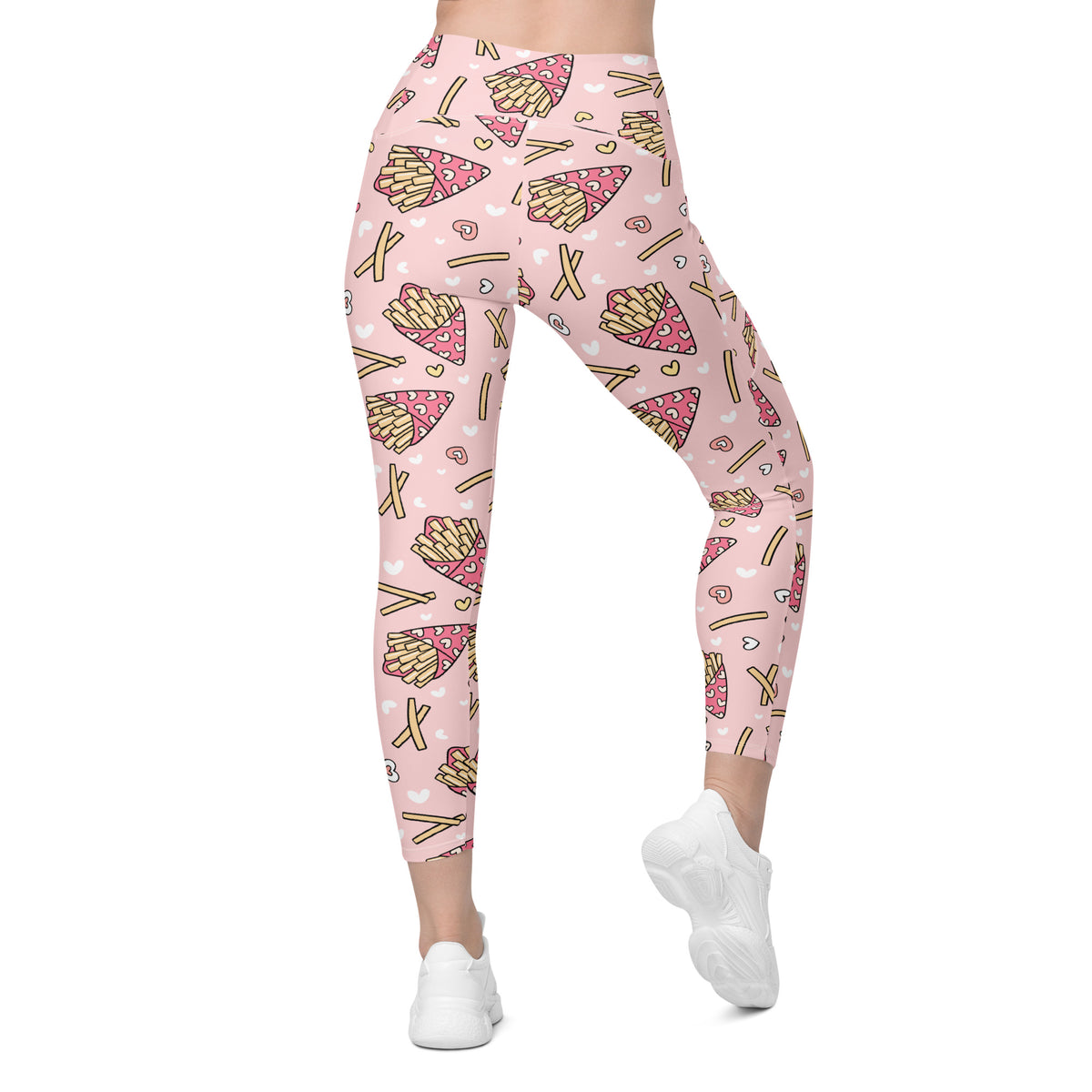 Women’s Pink French Fries Yoga Leggings With Pockets – High-Waisted, Soft Compression Active Pants