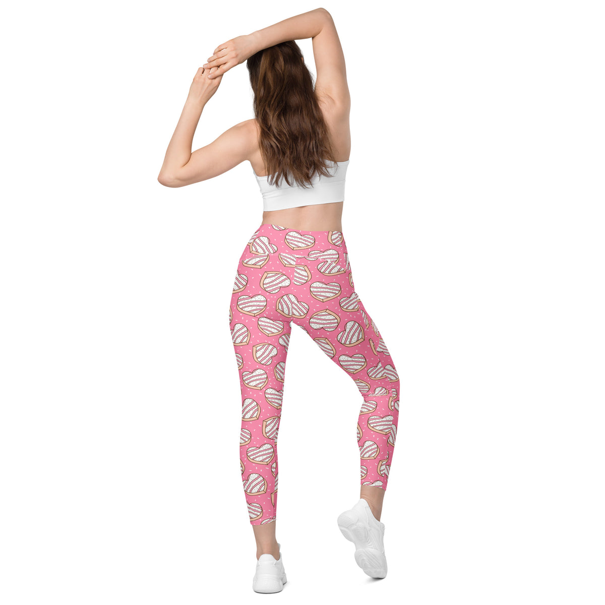 Women’s Pink Heart Cookie Yoga Leggings With Pockets – High-Waisted, Soft Compression Active Pants