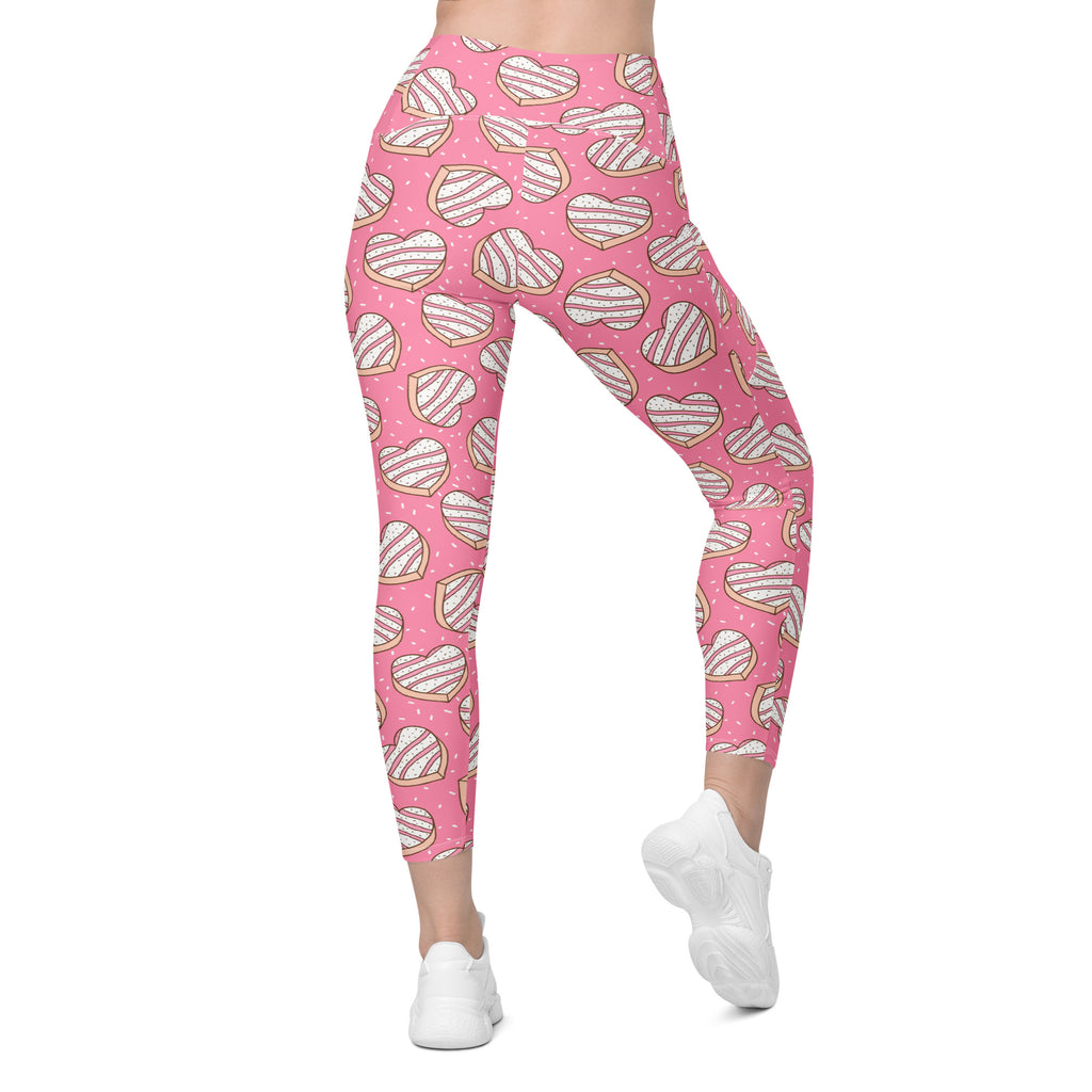 Women’s Pink Heart Cookie Yoga Leggings With Pockets – High-Waisted, Soft Compression Active Pants
