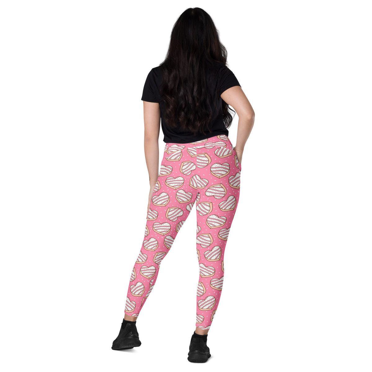 Women’s Pink Heart Cookie Yoga Leggings With Pockets – High-Waisted, Soft Compression Active Pants