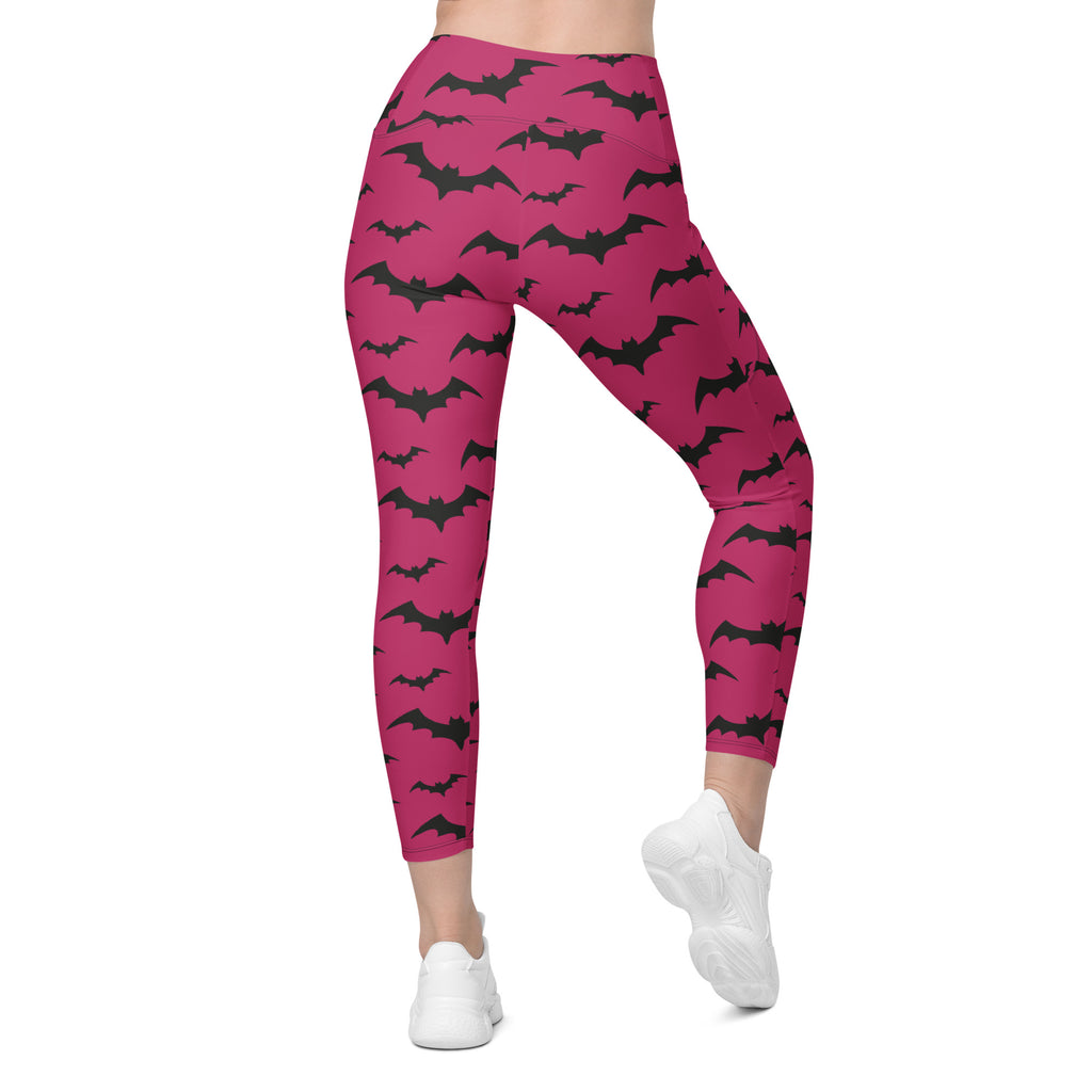 Women’s Pink Bats Halloween Yoga Leggings With Pockets – High-Waisted, Soft Compression Active Pants