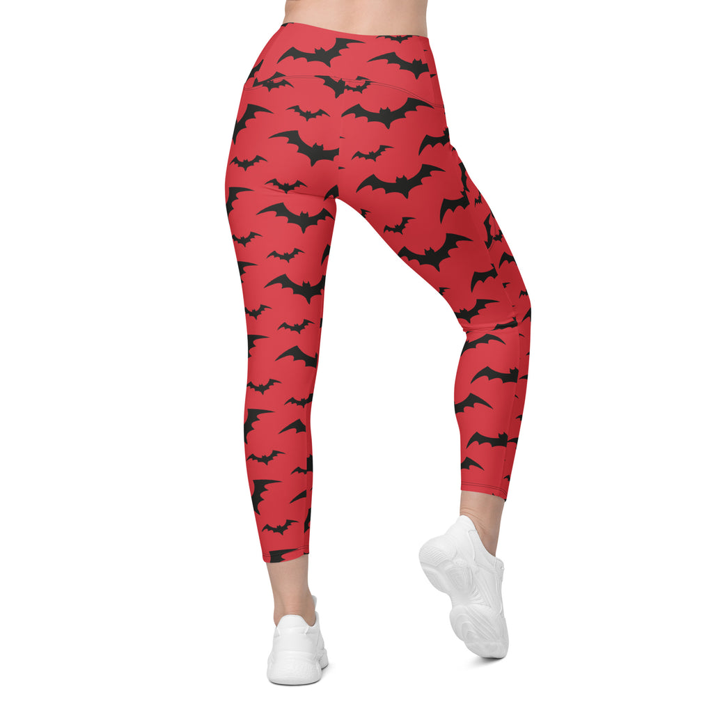 Women’s Red Bats Halloween Yoga Leggings With Pockets – High-Waisted, Soft Compression Active Pants