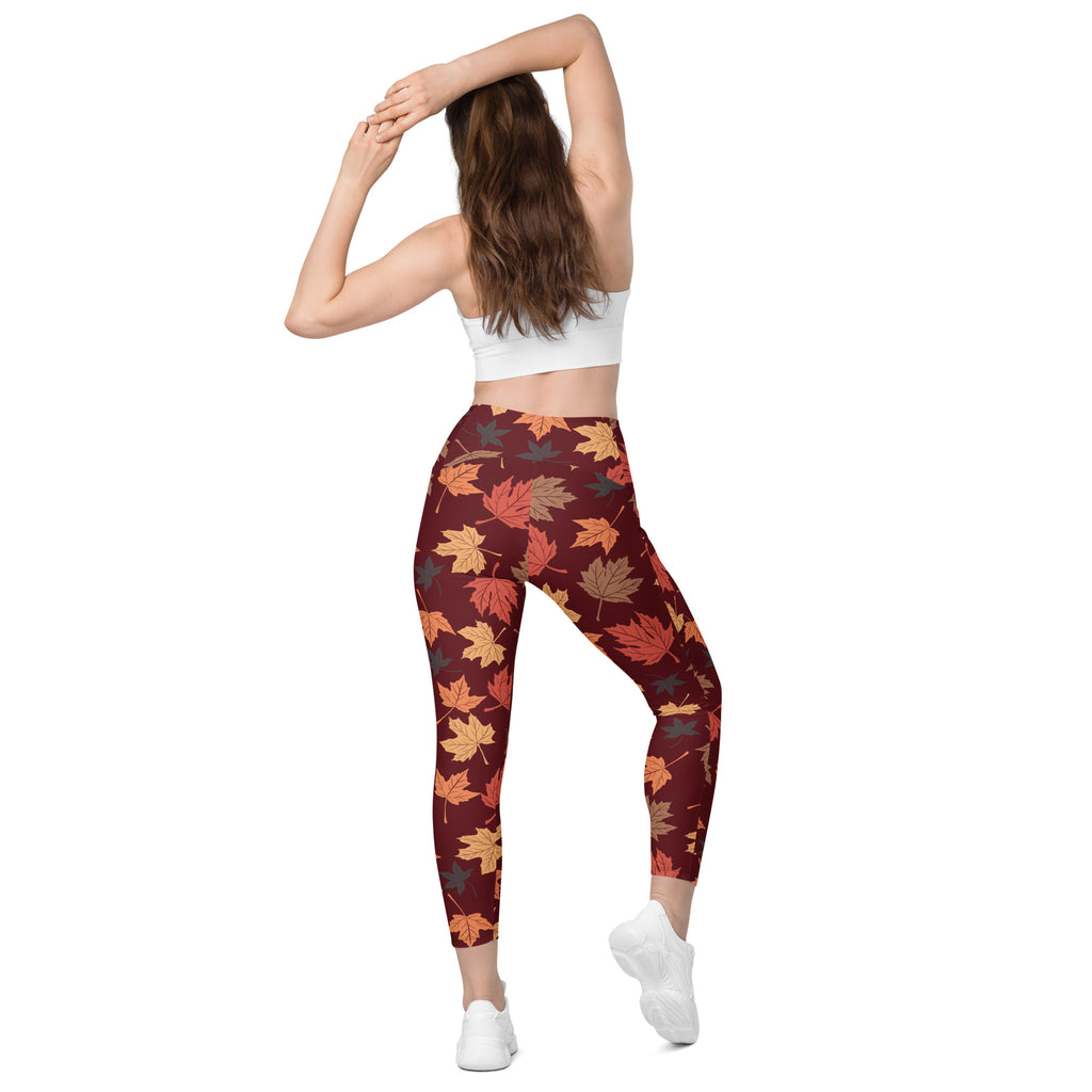 Women’s Fall Leaves Yoga Leggings With Pockets – High-Waisted, Soft Compression Active Pants