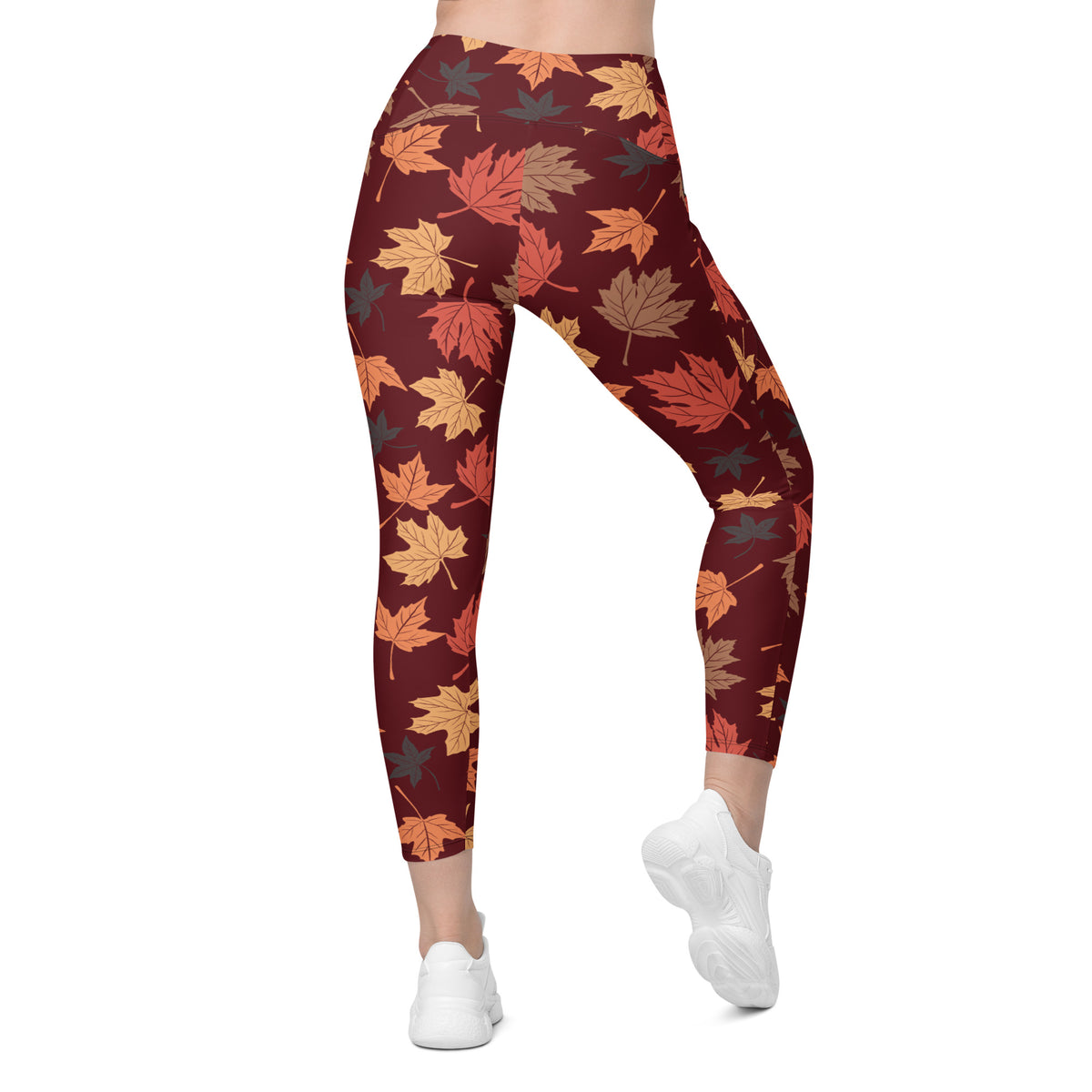 Women’s Fall Leaves Yoga Leggings With Pockets – High-Waisted, Soft Compression Active Pants