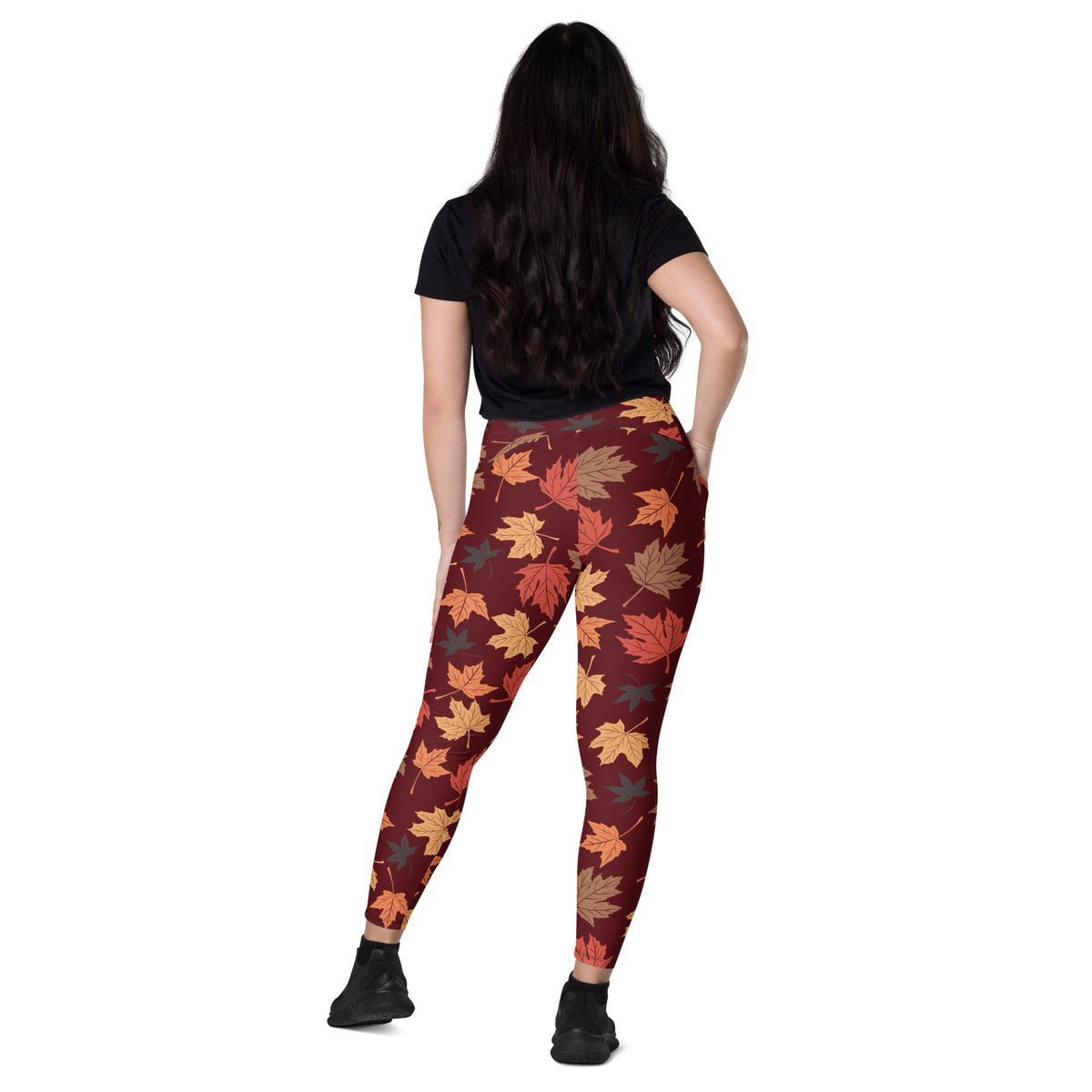Women’s Fall Leaves Yoga Leggings With Pockets – High-Waisted, Soft Compression Active Pants