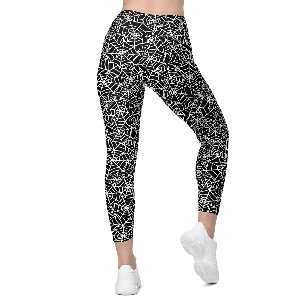 Women’s Spider Web Yoga Leggings With Pockets – High-Waisted, Soft Compression Active Pants