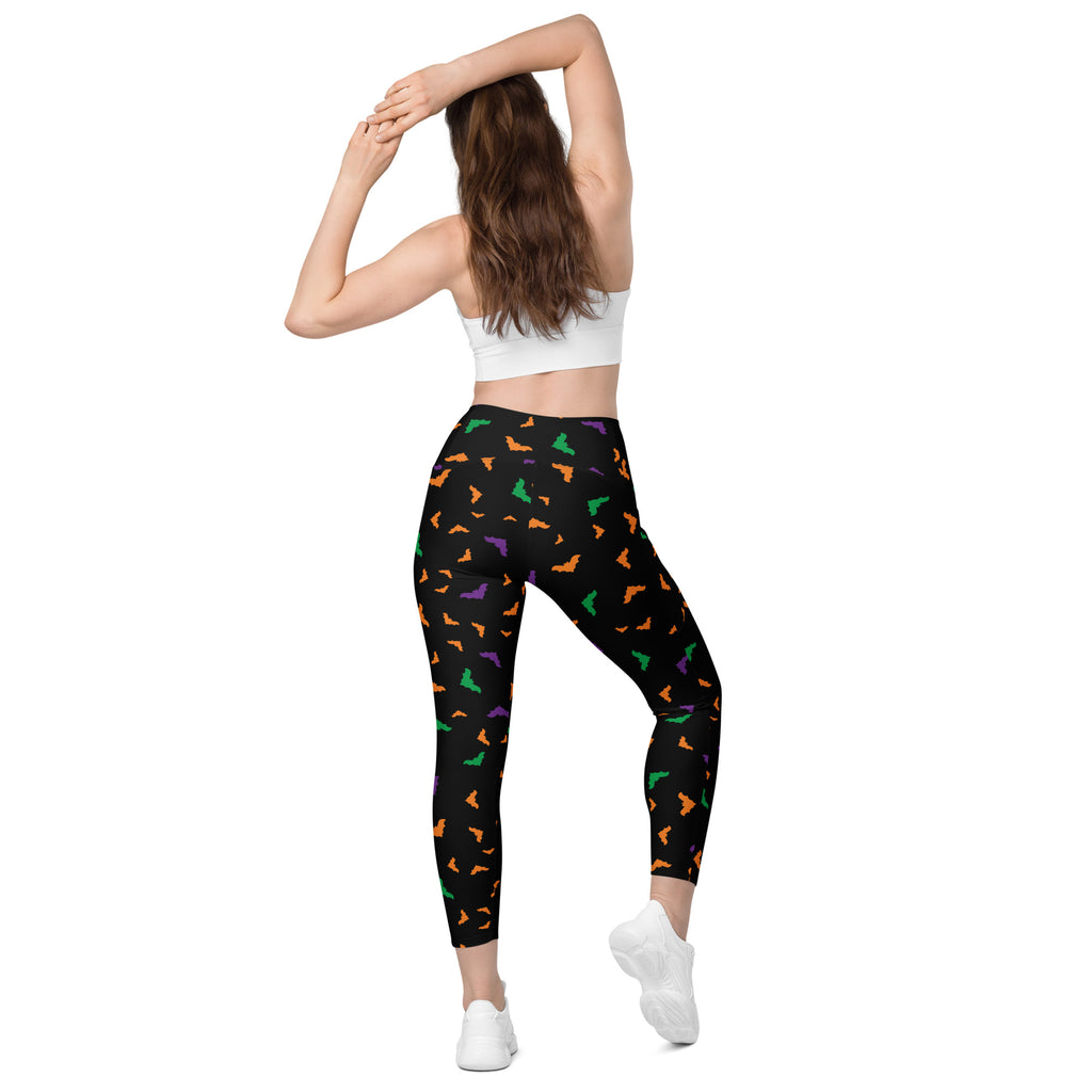 Women’s Colorful Bats Halloween Leggings With Pockets – High-Waisted, Soft Compression Active Pants