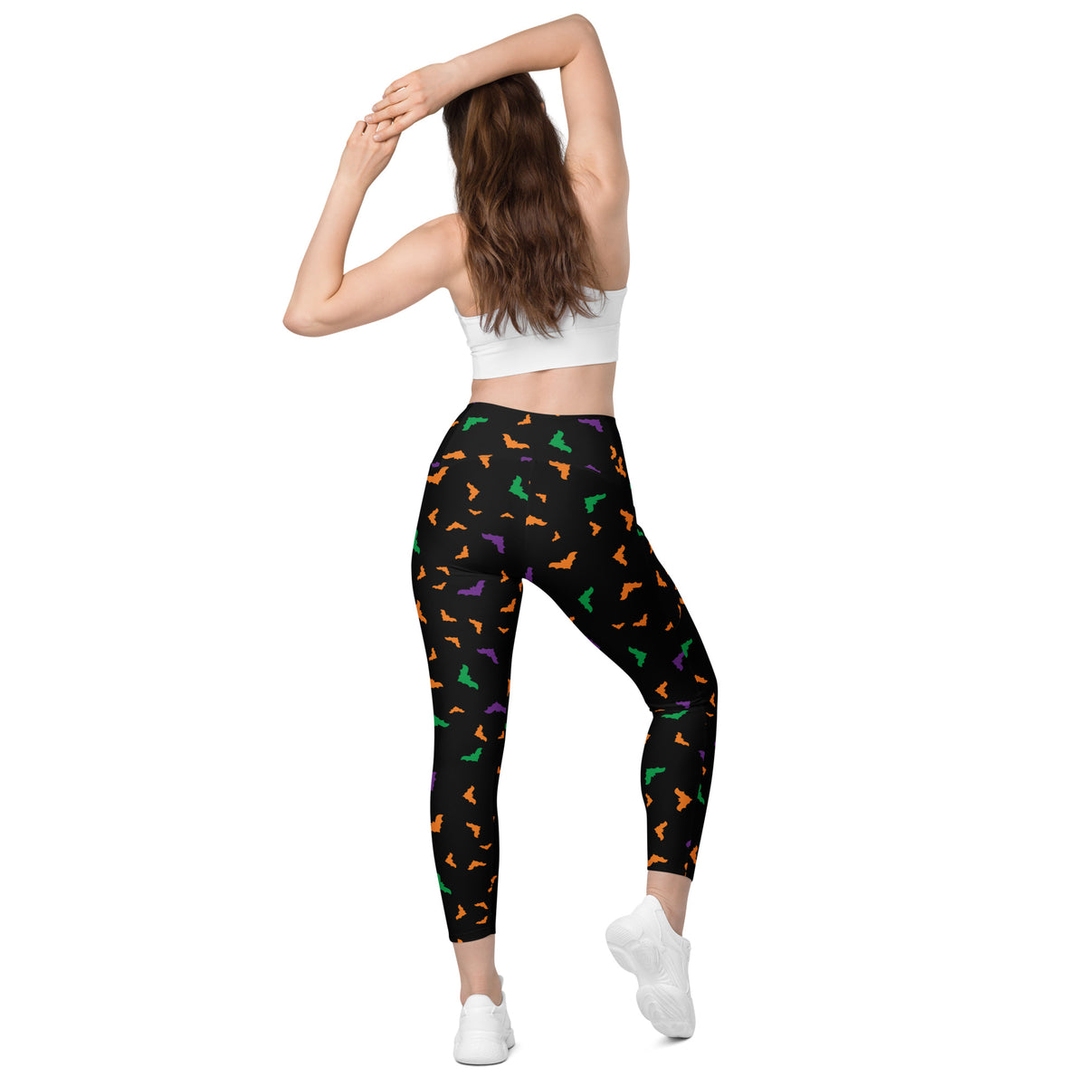 Women’s Colorful Bats Halloween Leggings With Pockets – High-Waisted, Soft Compression Active Pants