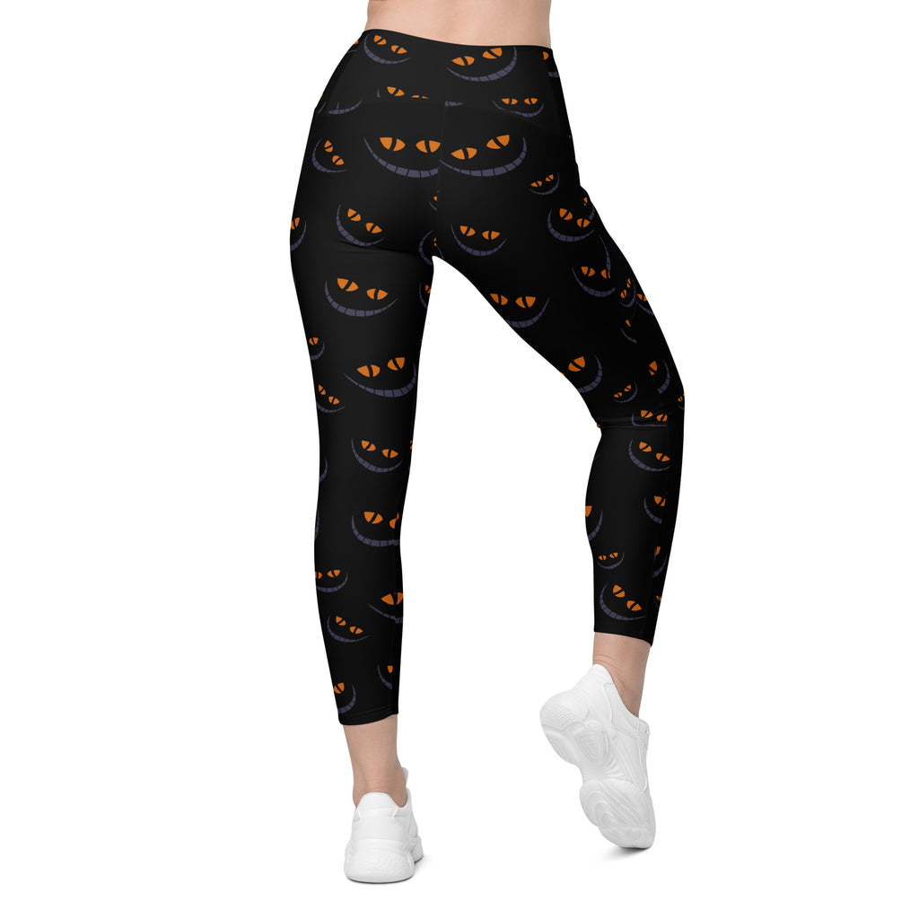 Women’s Spooky Cat Eyes Halloween Yoga Leggings With Pockets – High-Waisted, Soft Compression Active Pants