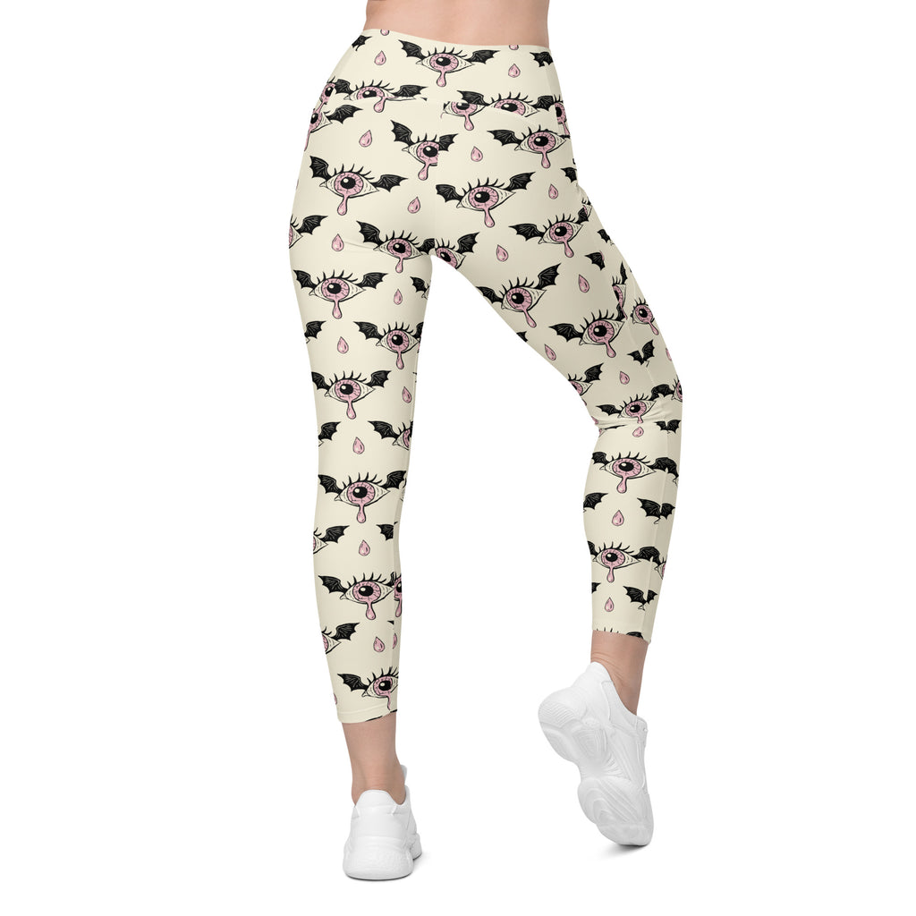 Women’s Creepy Eyeball Halloween Yoga Leggings With Pockets – High-Waisted, Soft Compression Active Pants