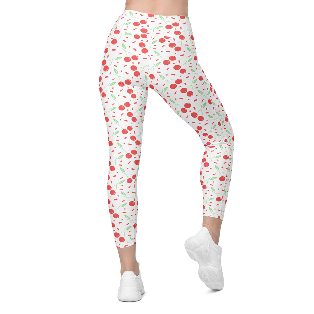 Women’s Cherry Sprinkle Yoga Leggings With Pockets – High-Waisted, Soft Compression Active Pants
