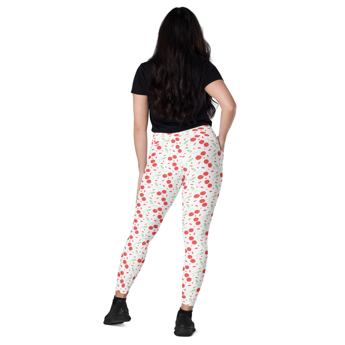 Women’s Cherry Sprinkle Yoga Leggings With Pockets – High-Waisted, Soft Compression Active Pants