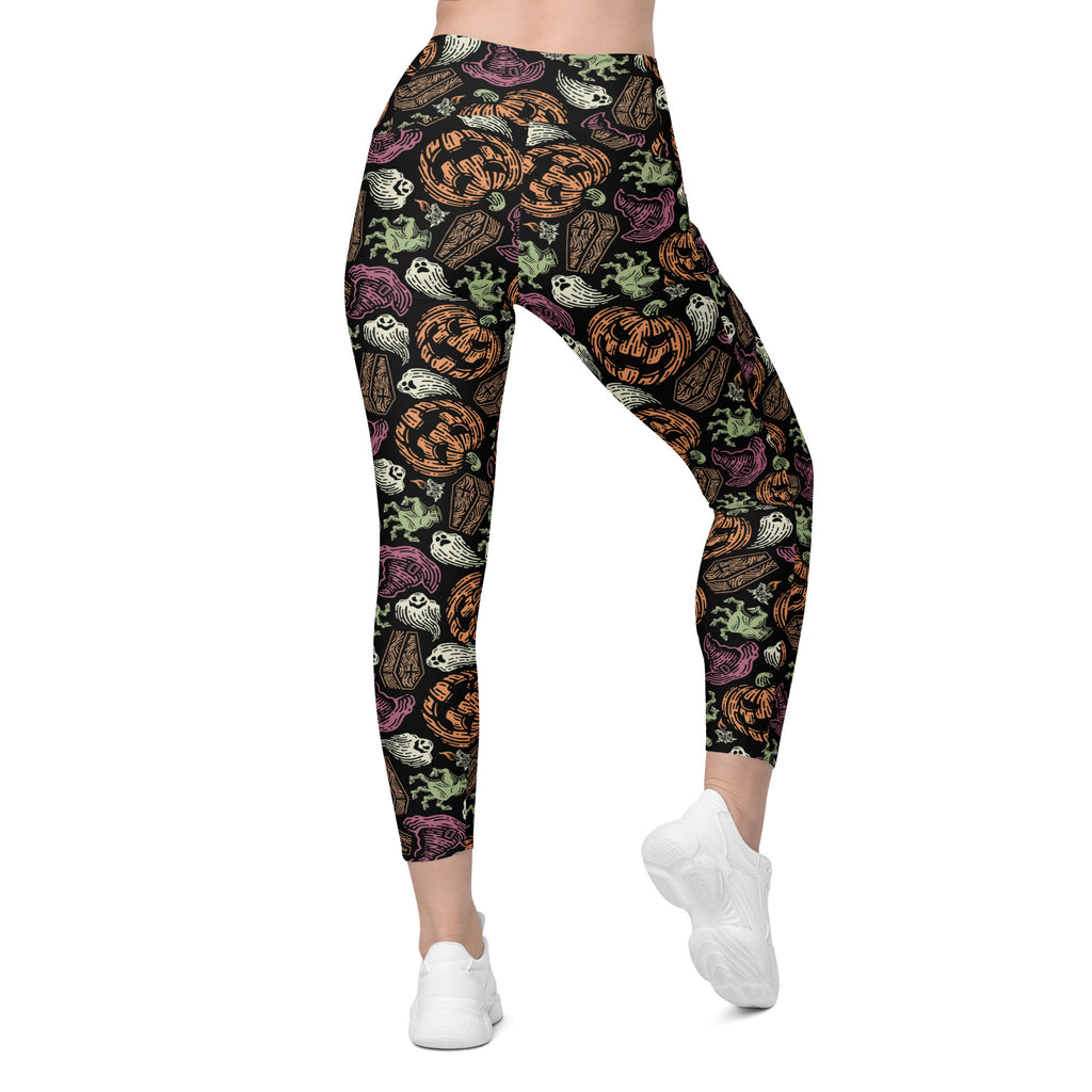 Women’s Spooky Halloween Yoga Leggings With Pockets – High-Waisted, Soft Compression Active Pants