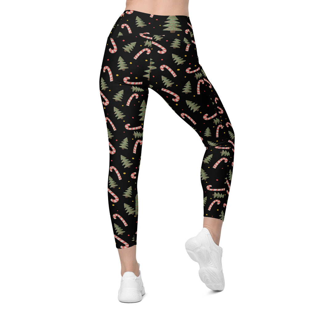 Women’s Christmas Candy Cane Yoga Leggings With Pockets – High-Waisted, Soft Compression Active Pants