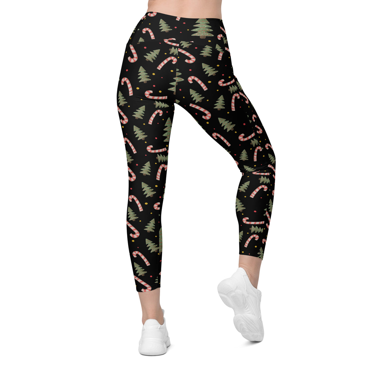 Women’s Christmas Candy Cane Yoga Leggings With Pockets – High-Waisted, Soft Compression Active Pants