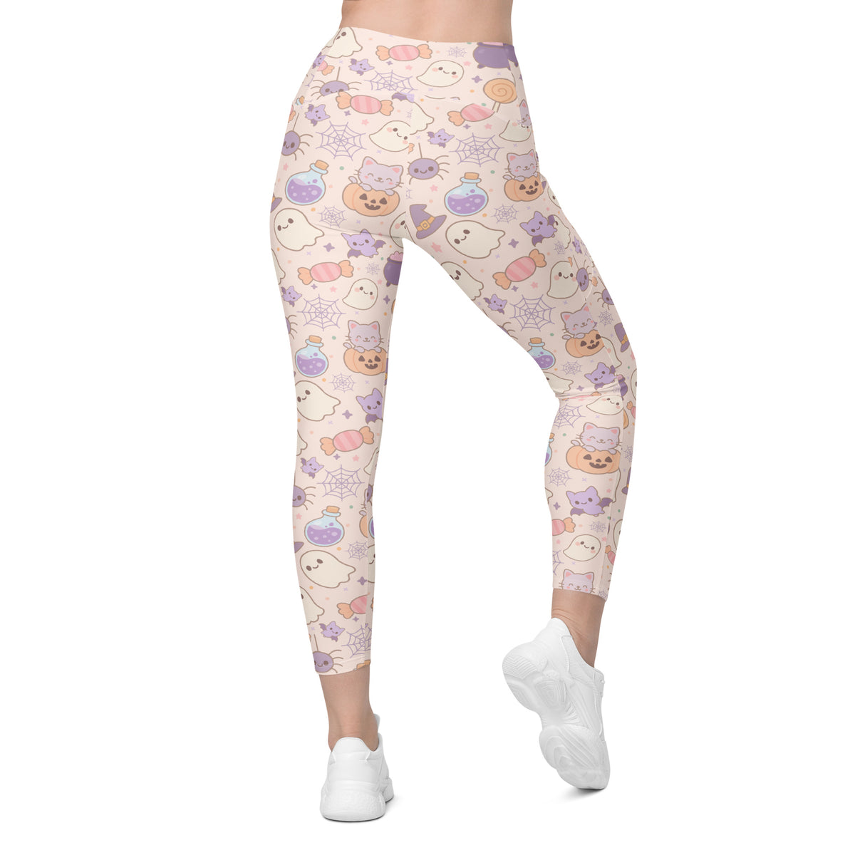 Women’s Pastel Halloween Yoga Leggings With Pockets – High-Waisted, Soft Compression Active Pants