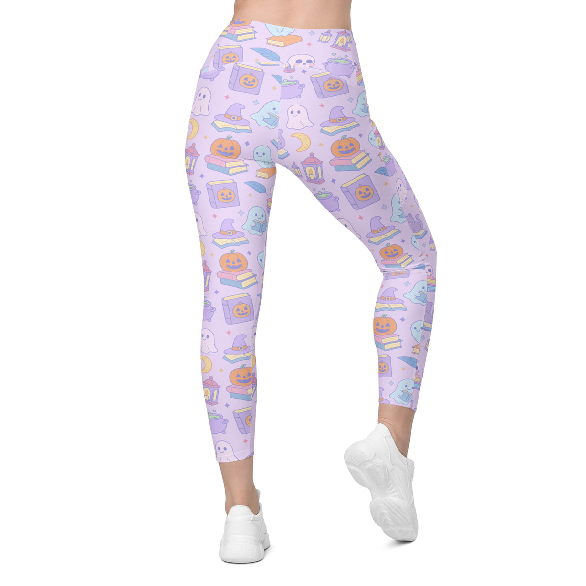 Women’s Purple Halloween Ghost Yoga Leggings With Pockets – High-Waisted, Soft Compression Active Pants