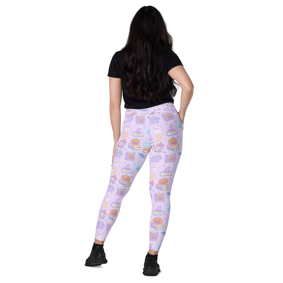 Women’s Purple Halloween Ghost Yoga Leggings With Pockets – High-Waisted, Soft Compression Active Pants