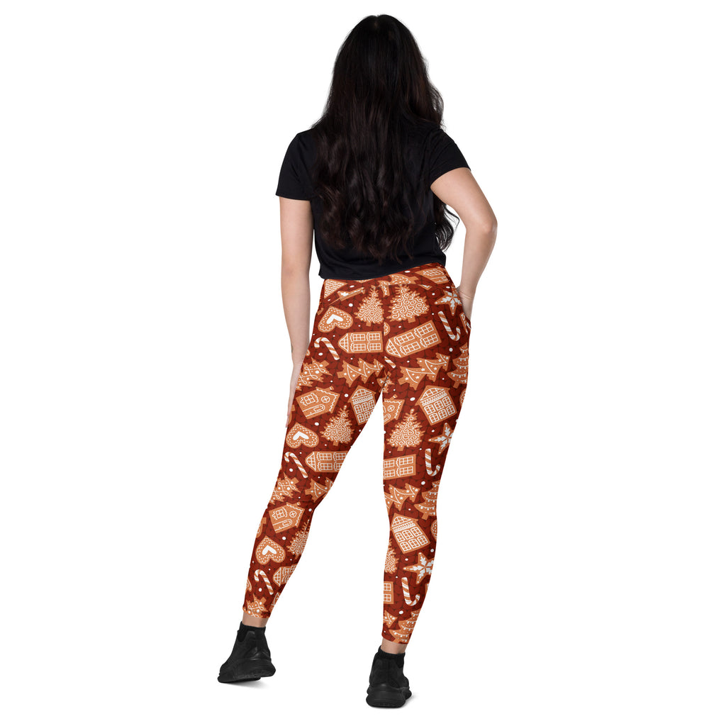 Women’s Red Gingerbread Christmas Yoga Leggings With Pockets – High-Waisted, Soft Compression Active Pants