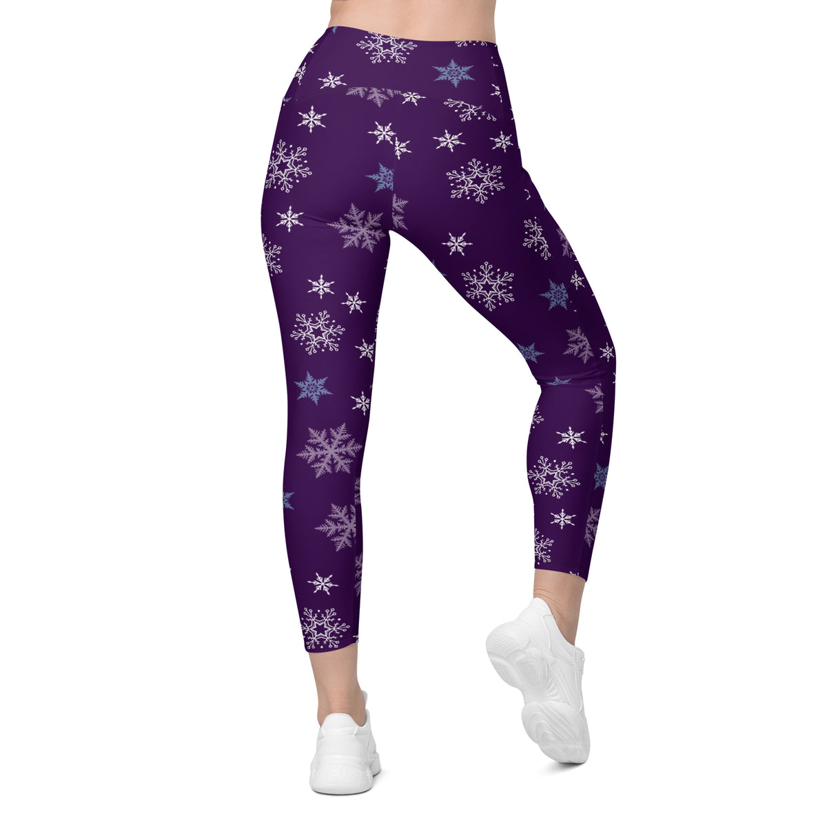 Women’s Purple Snowflake Christmas Yoga Leggings With Pockets – High-Waisted, Soft Compression Active Pants