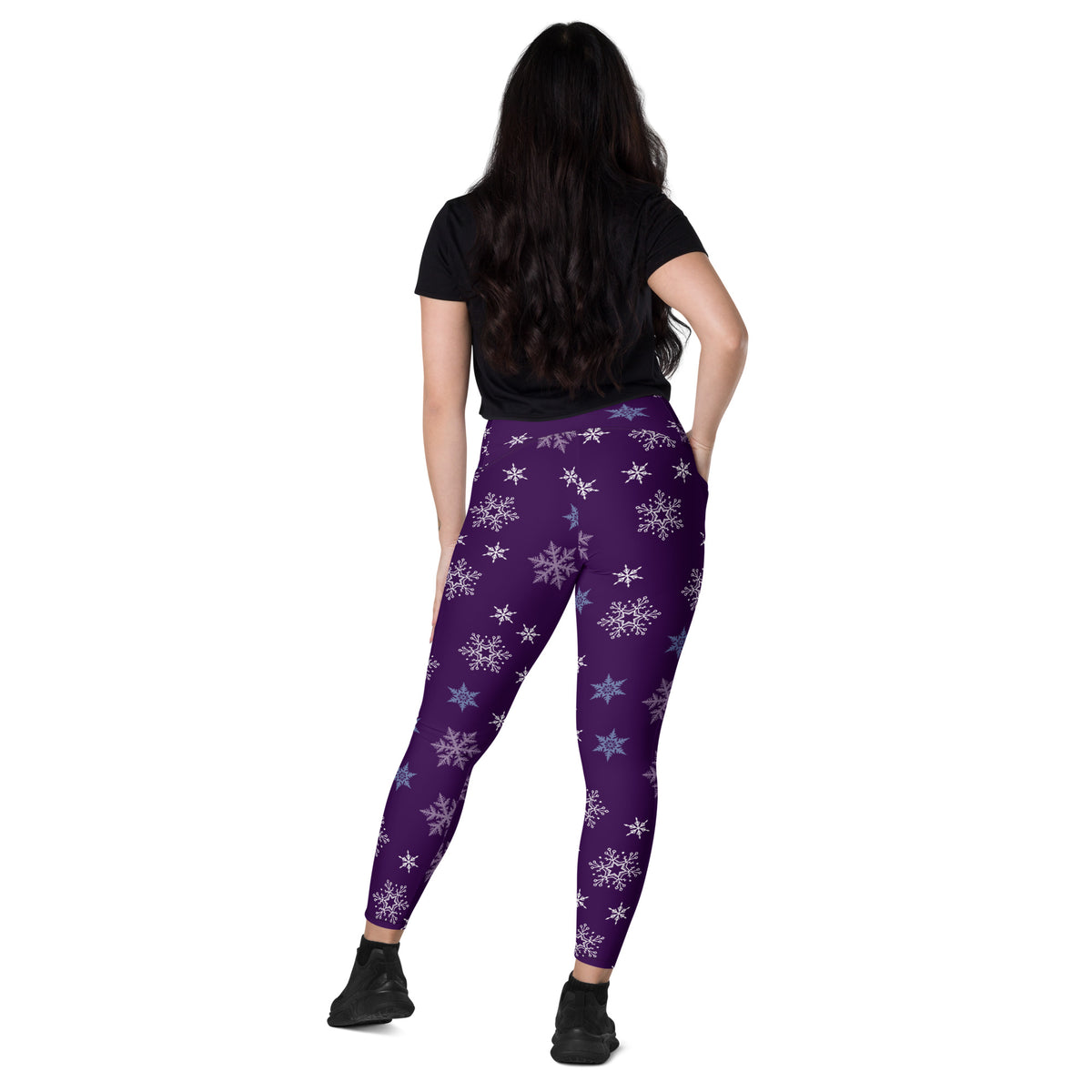 Women’s Purple Snowflake Christmas Yoga Leggings With Pockets – High-Waisted, Soft Compression Active Pants