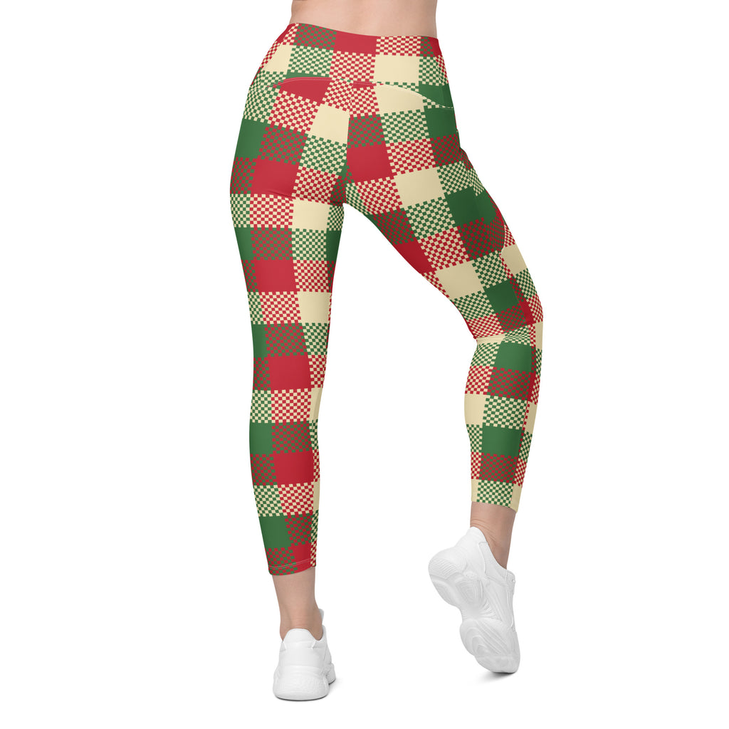 Women’s Christmas Plaid Yoga Leggings With Pockets – High-Waisted, Soft Compression Active Pants