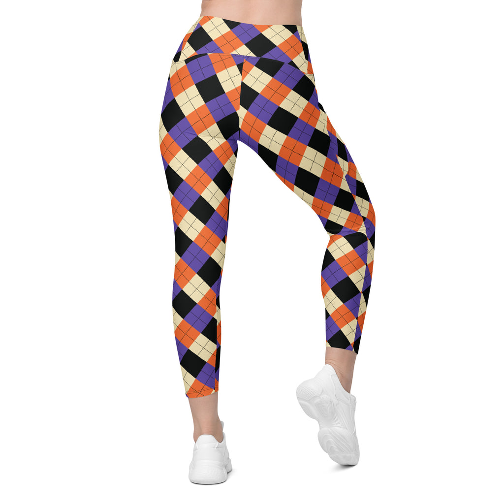 Women’s Halloween Argyle Yoga Leggings With Pockets – High-Waisted, Soft Compression Active Pants