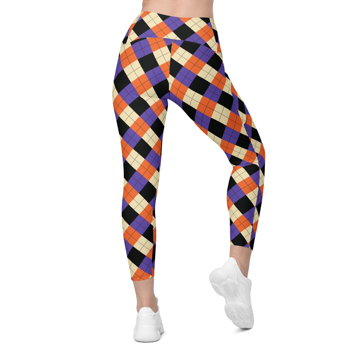 Women’s Halloween Argyle Yoga Leggings With Pockets – High-Waisted, Soft Compression Active Pants