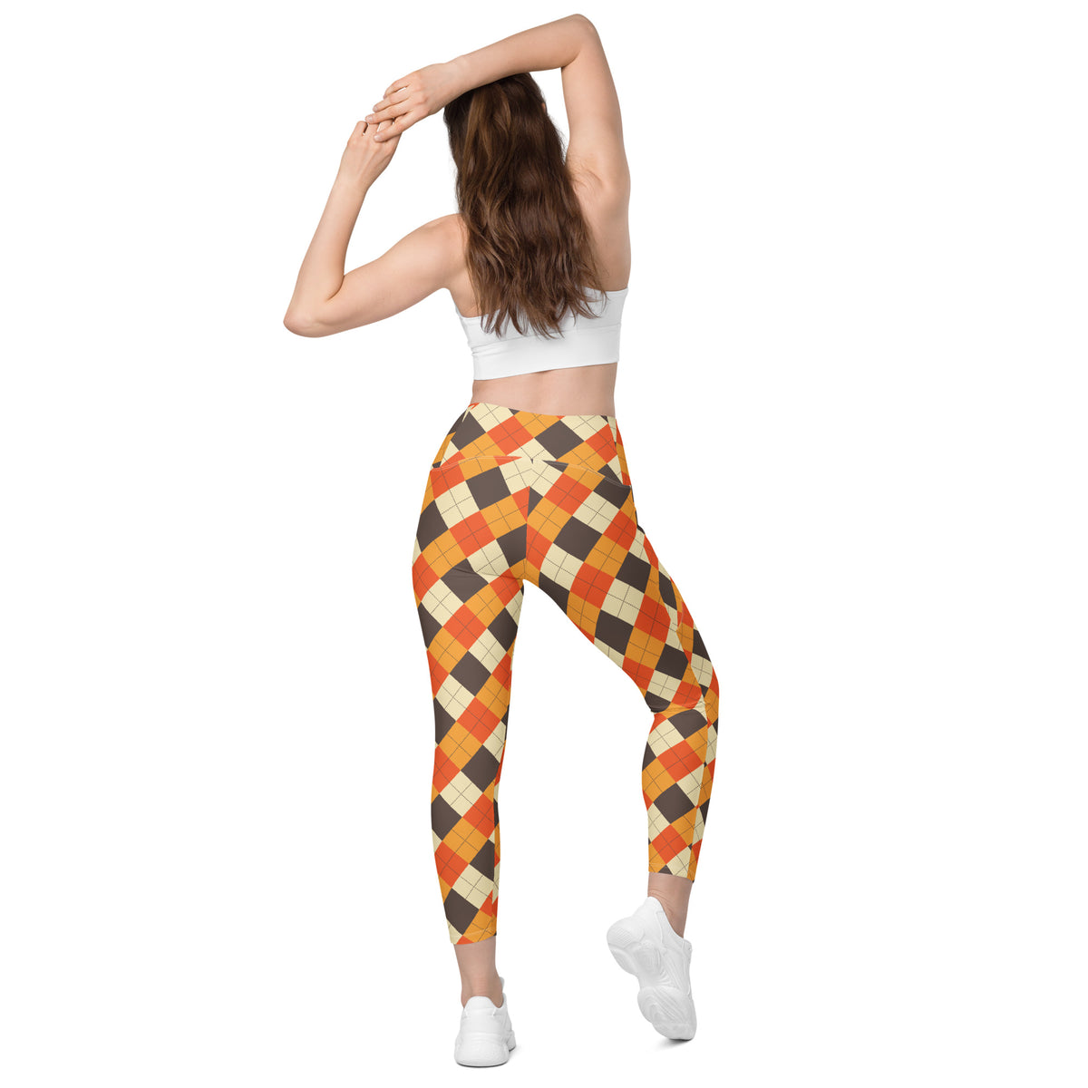 Women’s Autumn Argyle Yoga Leggings With Pockets – High-Waisted, Soft Compression Active Pants