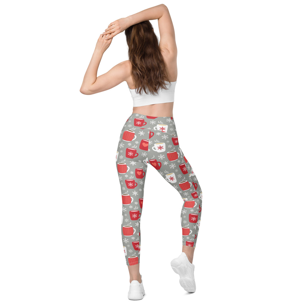 Women’s Hot Cocoa Christmas Yoga Leggings With Pockets – High-Waisted, Soft Compression Active Pants