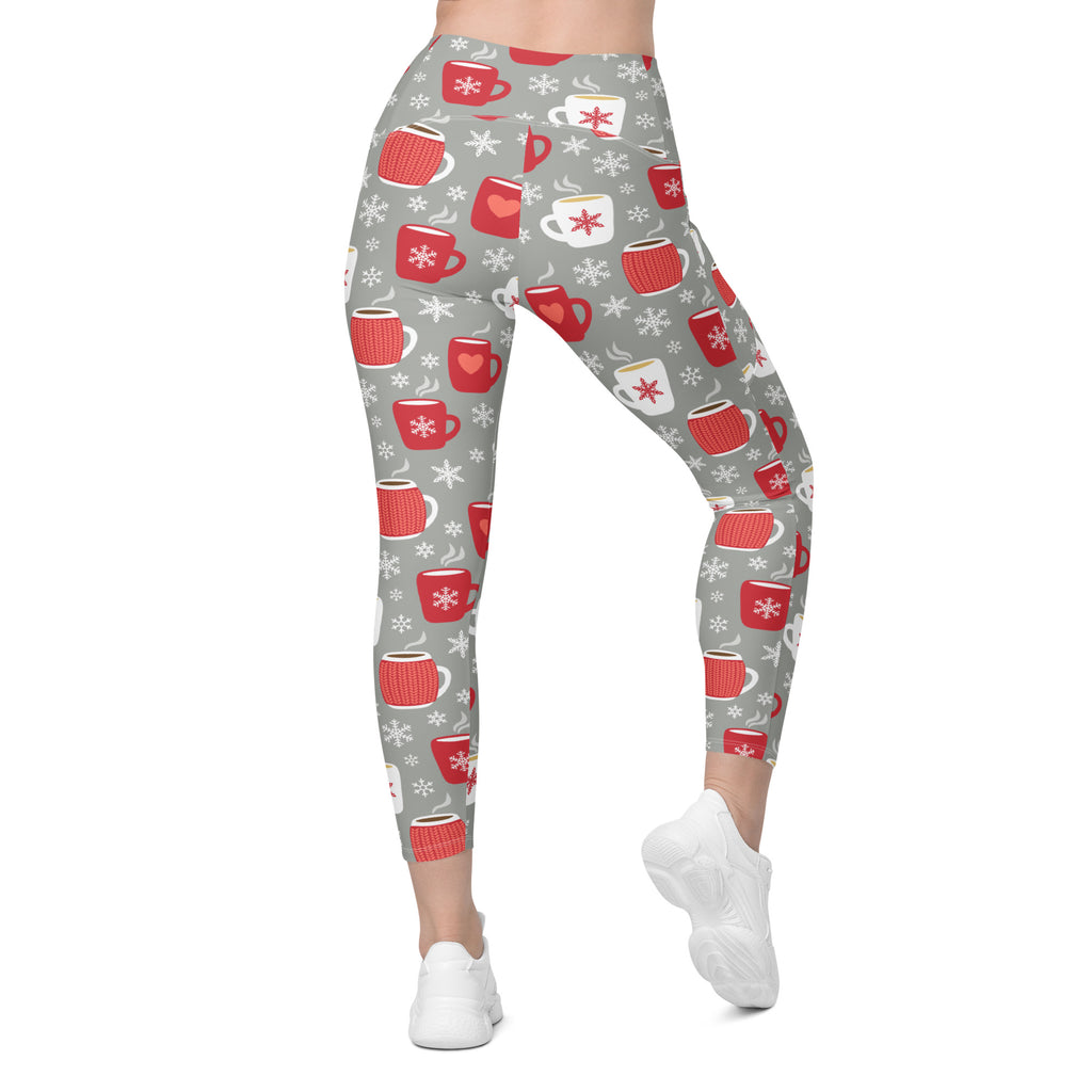 Women’s Hot Cocoa Christmas Yoga Leggings With Pockets – High-Waisted, Soft Compression Active Pants