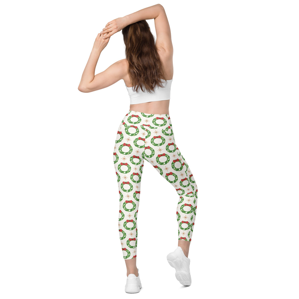 Women’s Christmas Wreath Yoga Leggings With Pockets – High-Waisted, Soft Compression Active Pants