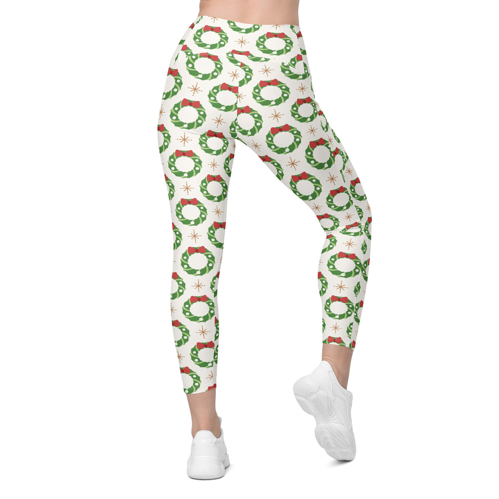Women’s Christmas Wreath Yoga Leggings With Pockets – High-Waisted, Soft Compression Active Pants