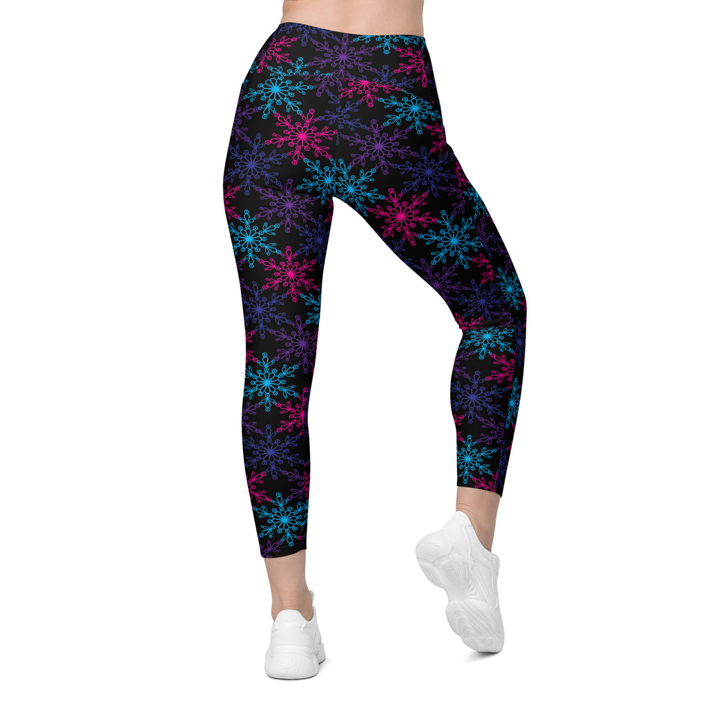 Women’s Colorful Snowflake Yoga Leggings With Pockets – High-Waisted, Soft Compression Active Pants