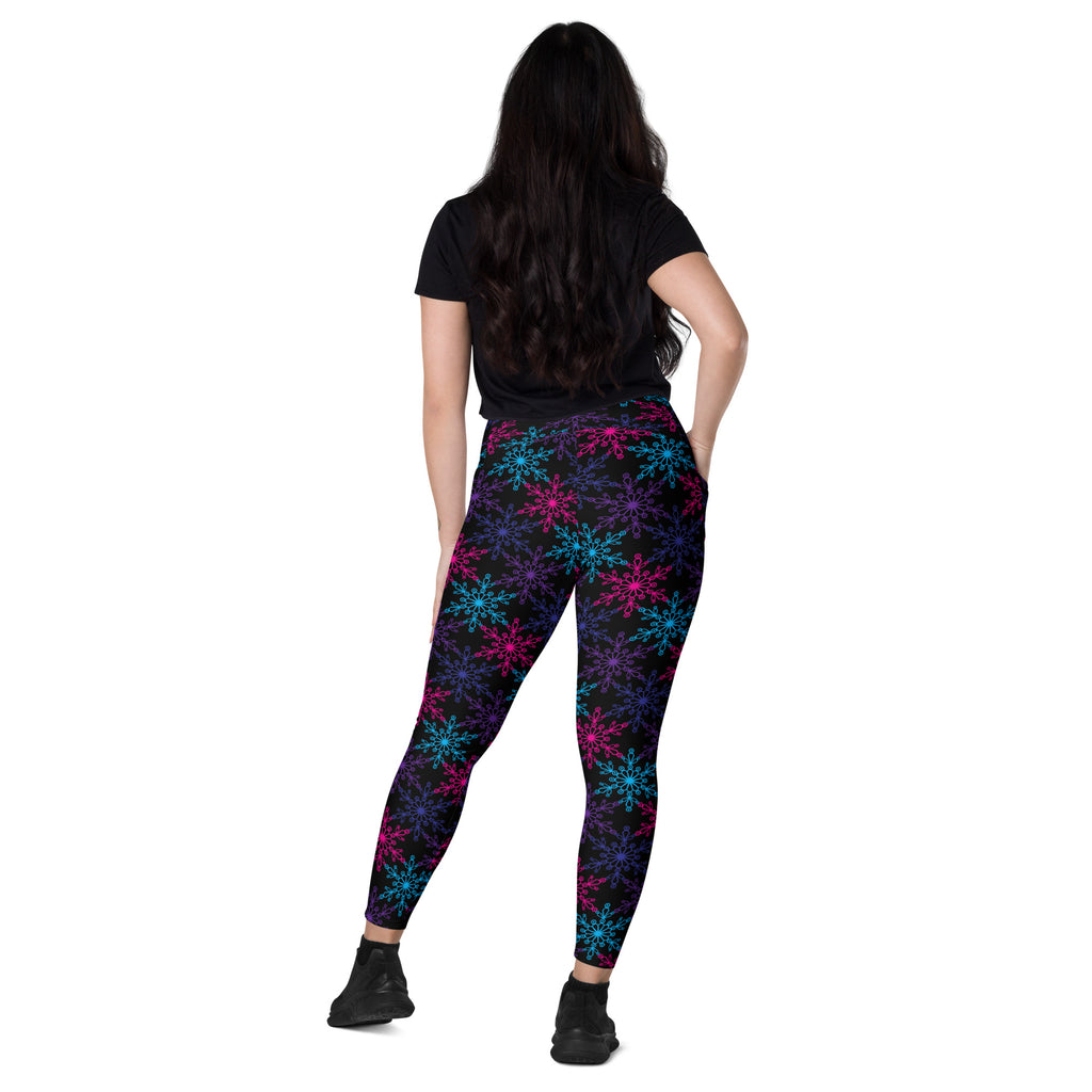 Women’s Colorful Snowflake Yoga Leggings With Pockets – High-Waisted, Soft Compression Active Pants