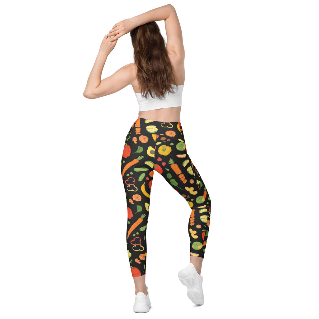 Women’s Fruit & Vegetable Yoga Leggings With Pockets – High-Waisted, Soft Compression Active Pants
