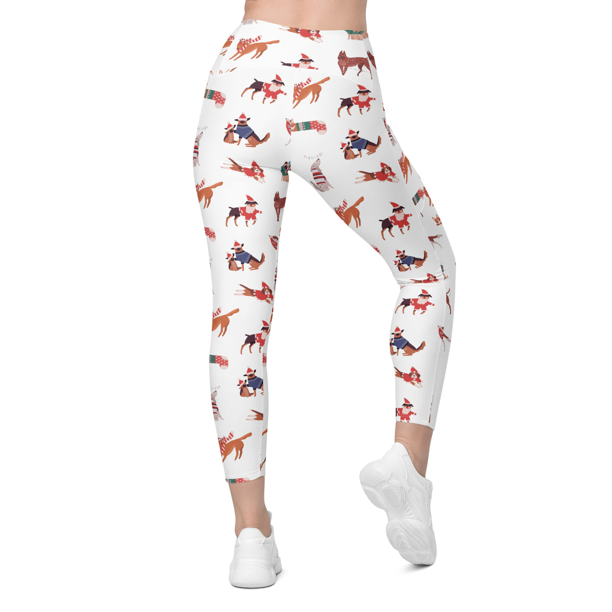 Women’s Christmas Dog Yoga Leggings With Pockets – High-Waisted, Soft Compression Active Pants