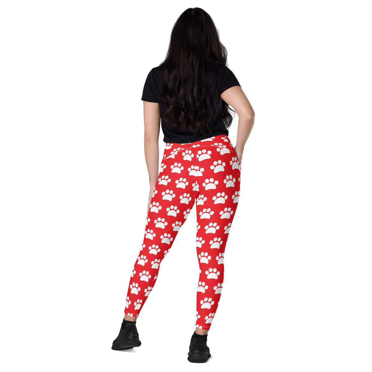 Women’s Red Paw Print Yoga Leggings With Pockets – High-Waisted, Soft Compression Active Pants