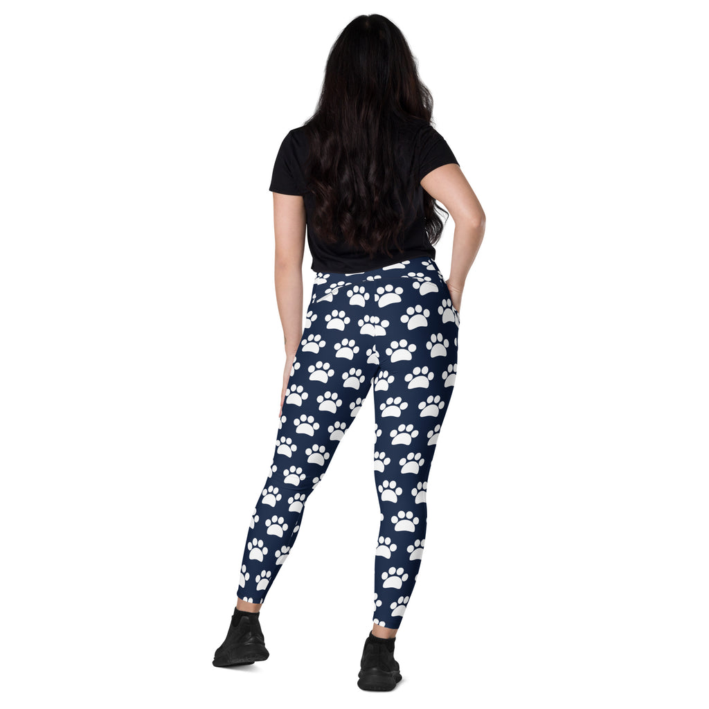 Women’s Navy Blue Paw Print Yoga Leggings With Pockets – High-Waisted, Soft Compression Active Pants
