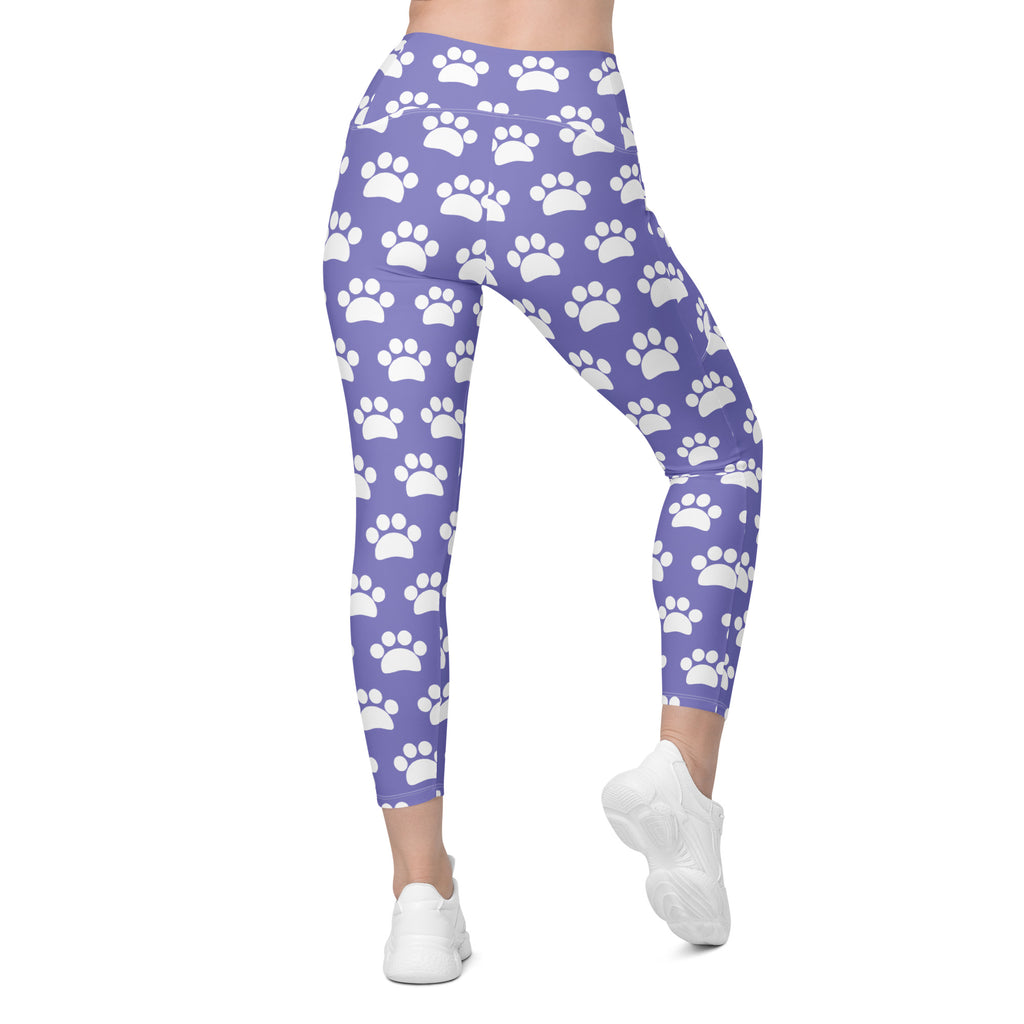 Women’s Purple Paw Print Yoga Leggings With Pockets – High-Waisted, Soft Compression Active Pants