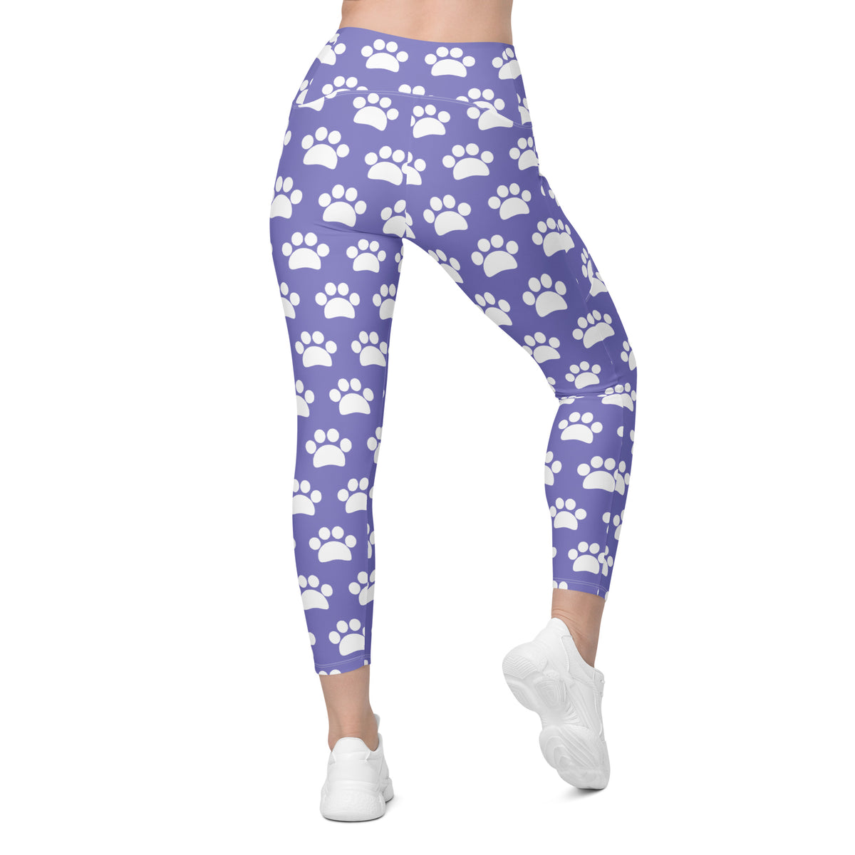 Women’s Purple Paw Print Yoga Leggings With Pockets – High-Waisted, Soft Compression Active Pants
