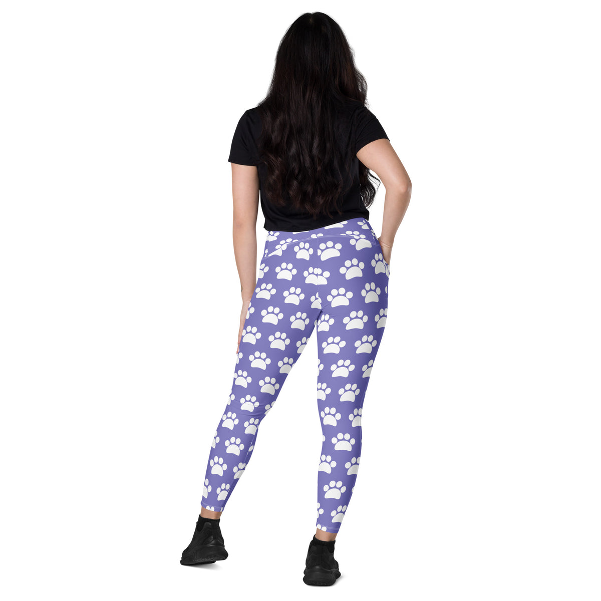 Women’s Purple Paw Print Yoga Leggings With Pockets – High-Waisted, Soft Compression Active Pants
