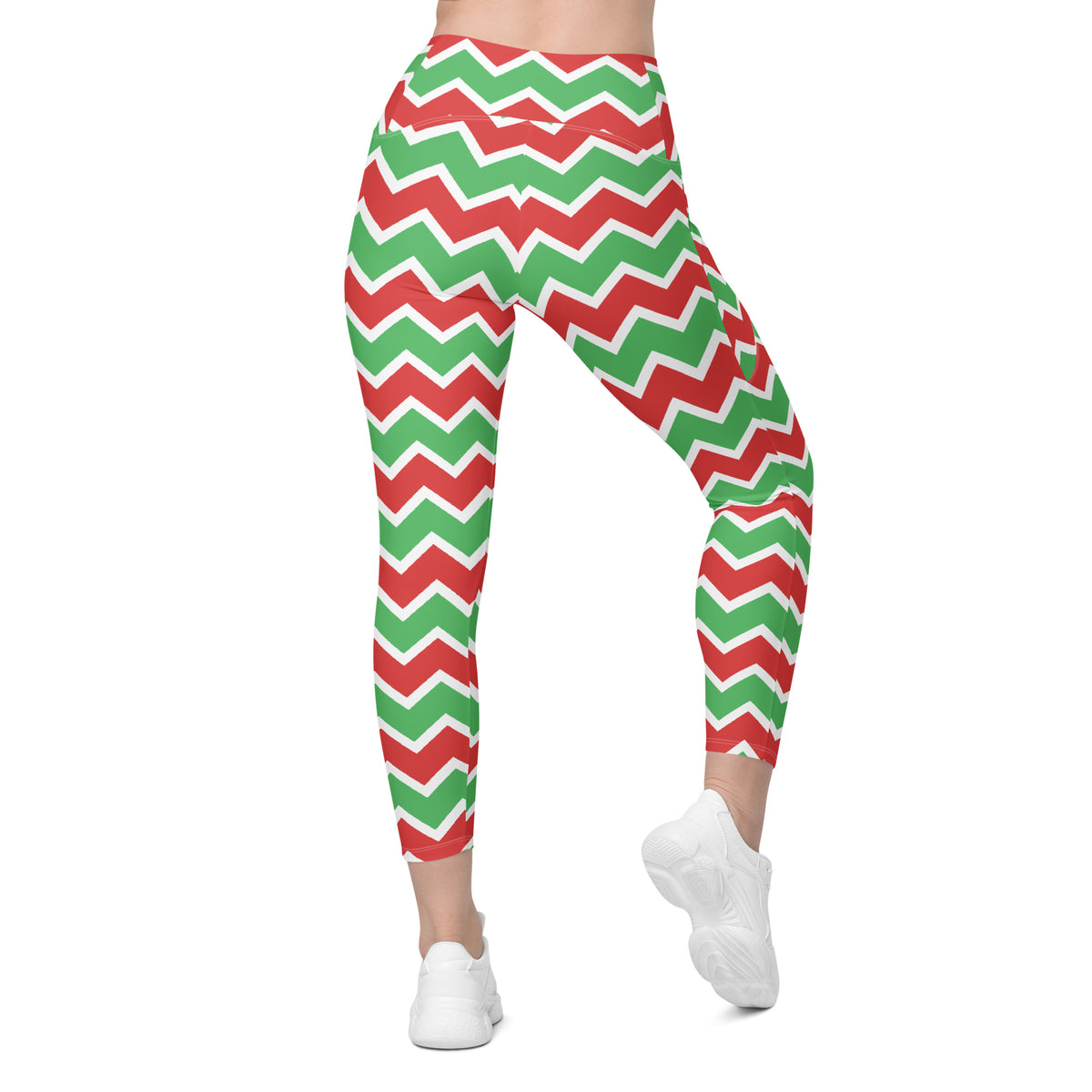 Women’s Christmas Chevron Yoga Leggings With Pockets – High-Waisted, Soft Compression Active Pants
