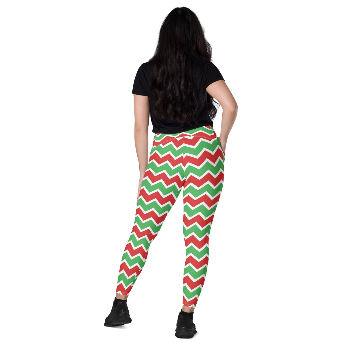 Women’s Christmas Chevron Yoga Leggings With Pockets – High-Waisted, Soft Compression Active Pants
