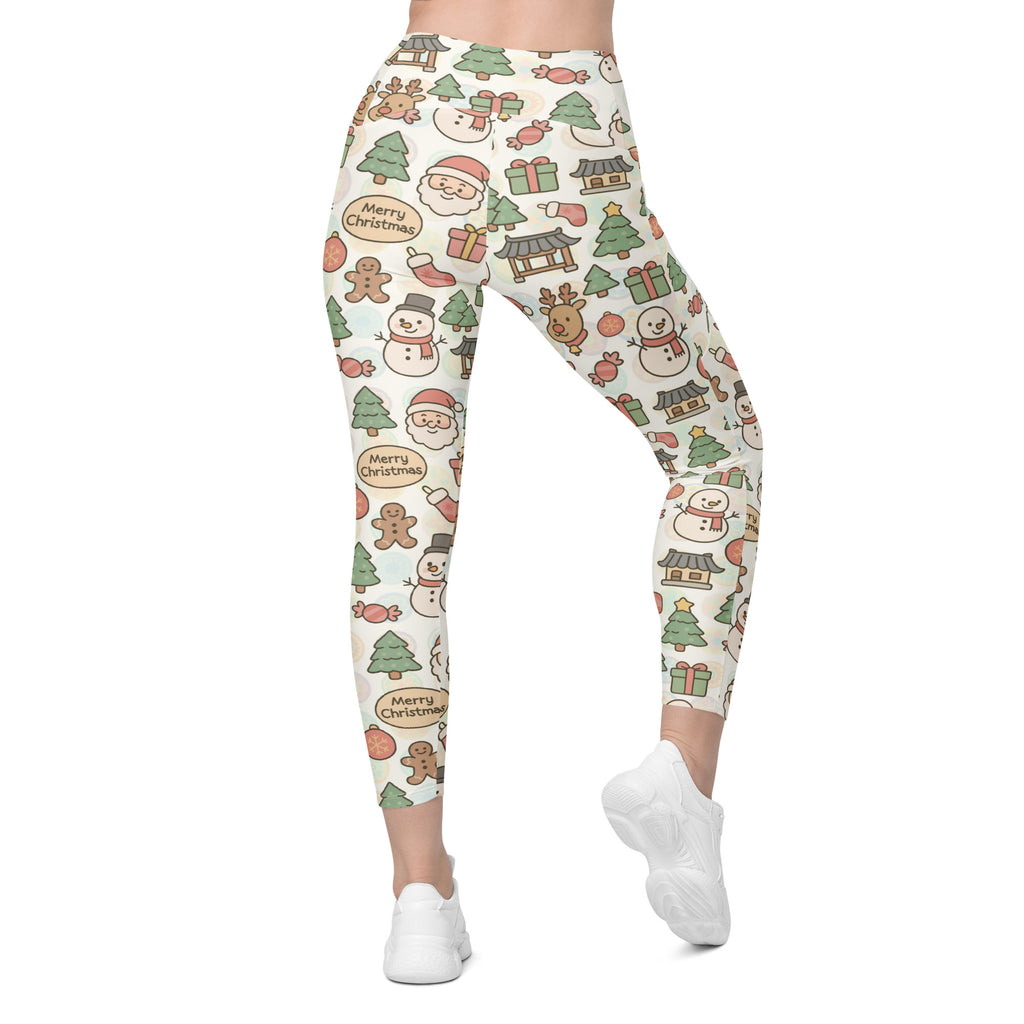 Women’s Pastel Christmas Yoga Leggings With Pockets – High-Waisted, Soft Compression Active Pants