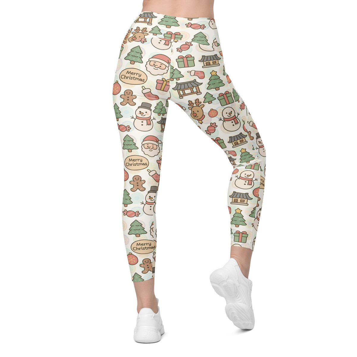 Women’s Pastel Christmas Yoga Leggings With Pockets – High-Waisted, Soft Compression Active Pants