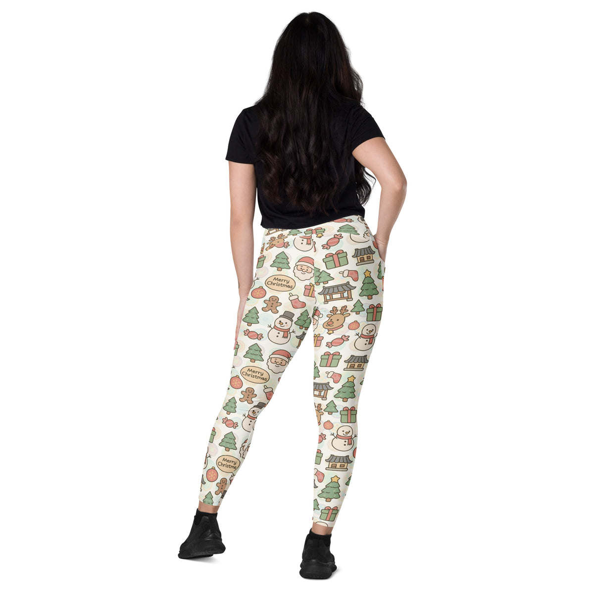 Women’s Pastel Christmas Yoga Leggings With Pockets – High-Waisted, Soft Compression Active Pants