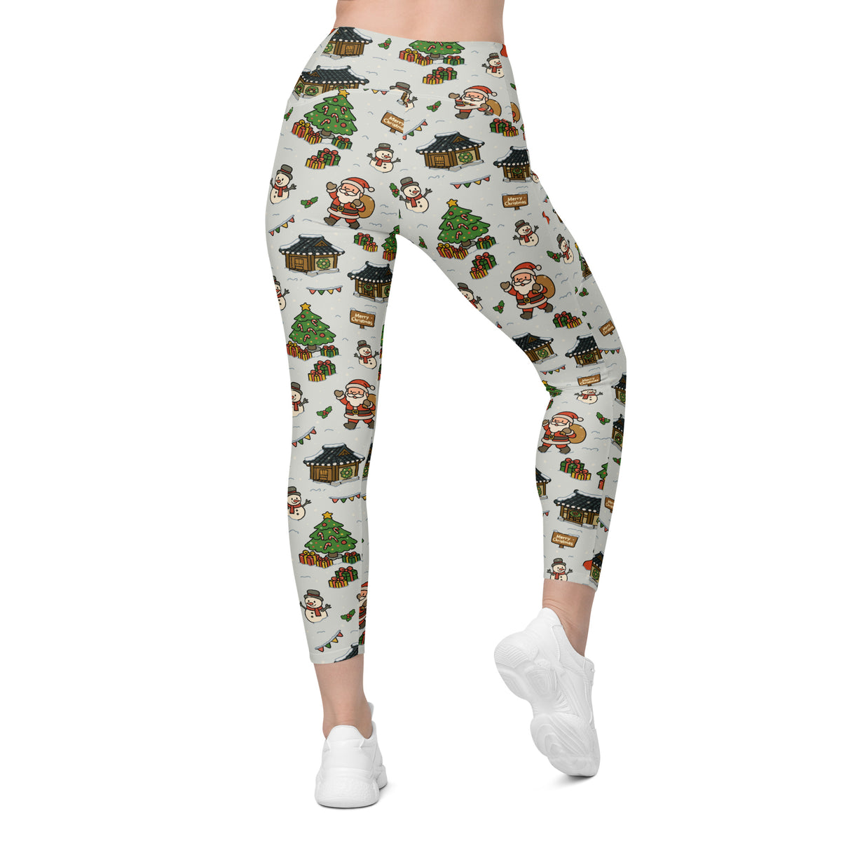 Women’s Christmas Village Yoga Leggings With Pockets – High-Waisted, Soft Compression Active Pants