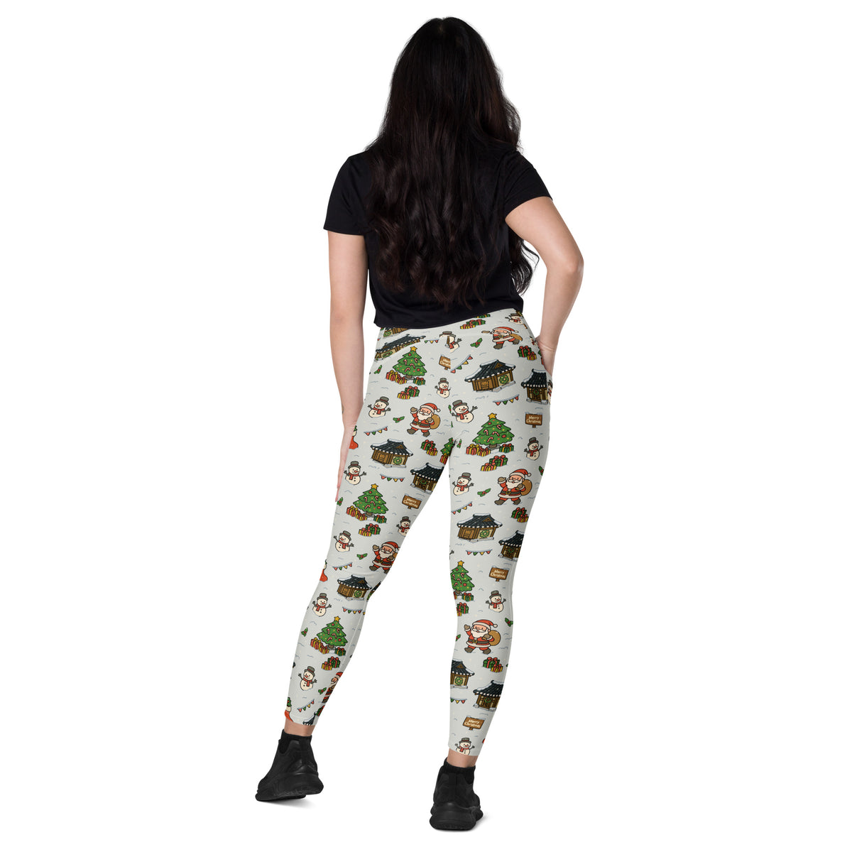 Women’s Christmas Village Yoga Leggings With Pockets – High-Waisted, Soft Compression Active Pants